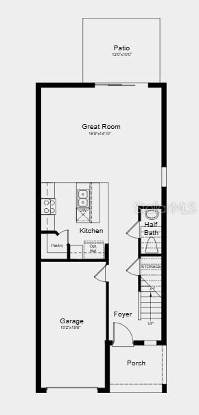 This is a floor plan of a home's ground level featuring a garage and patio — 10802 ECLIPSE STREET, SARASOTA, FL