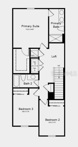 This is a floor plan of a residential second story featuring three bedrooms and a loft — 10802 ECLIPSE STREET, SARASOTA, FL