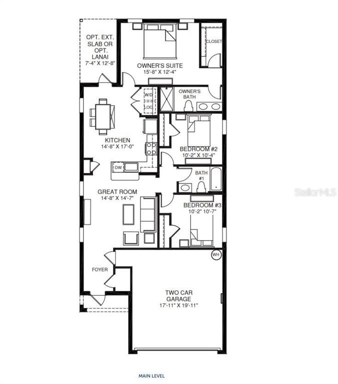 This is a floor plan for a single-story house featuring three bedrooms, two baths, and a garage — 11490 SE 77TH AVENUE, BELLEVIEW, FL