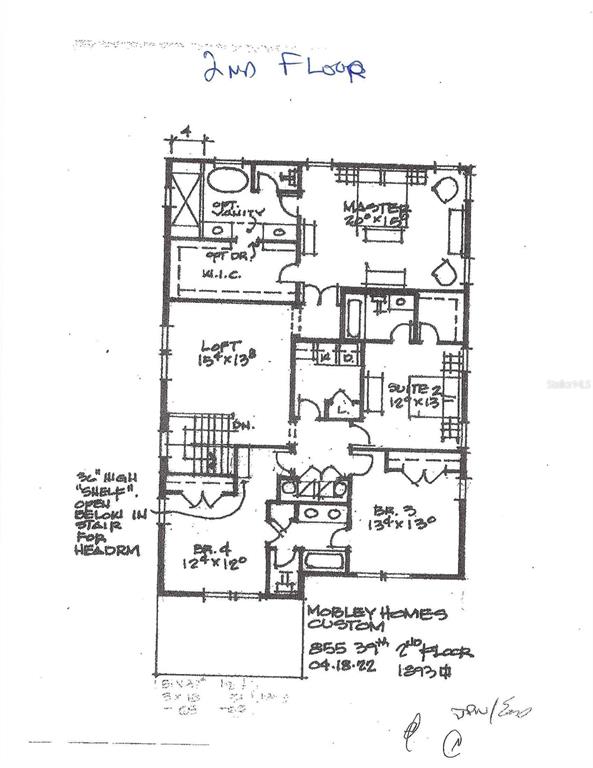 This is a floor plan for a second-story level featuring four bedrooms and a loft — 855 39TH AVENUE N, ST PETERSBURG, FL