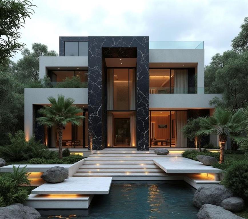 This is a rendering of a modern two-story house with a black marble facade and pool — LOT 10-A DORADO BCH. PLANTATION, DORADO, PR