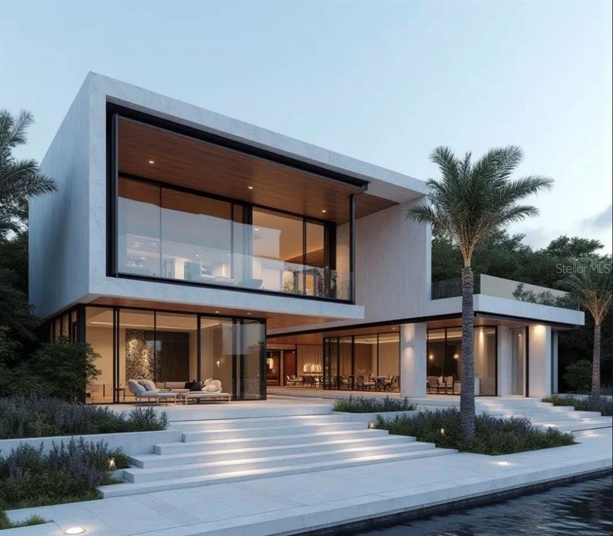 This is a rendering of a modern two-story luxury home with floor-to-ceiling windows and pool — LOT 10-A DORADO BCH. PLANTATION, DORADO, PR
