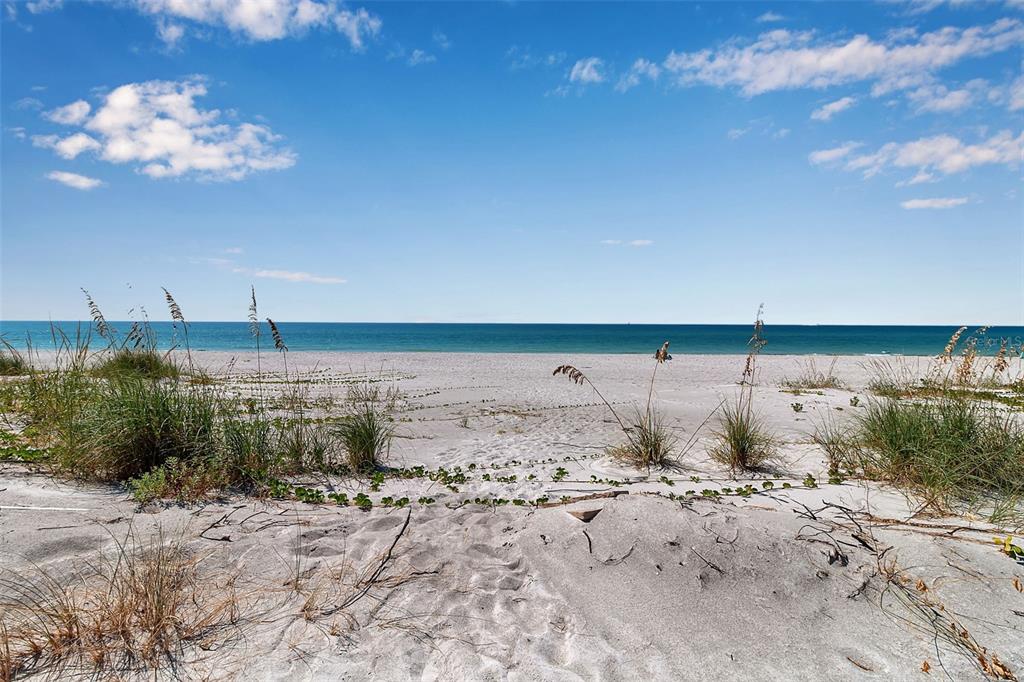 A sandy beach with dune grasses leads to the ocean under a blue sky — 2819 GULF OF MEXICO DRIVE, LONGBOAT KEY, FL