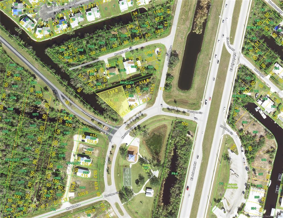 This is a map showing property boundaries, streets, and waterways in a residential area — 4356 KERRIGAN CIRCLE, PORT CHARLOTTE, FL
