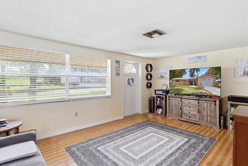 A living room features light wood flooring, a gray area rug, and a television console — 1149 N TRUDEL POINT, CRYSTAL RIVER, FL
