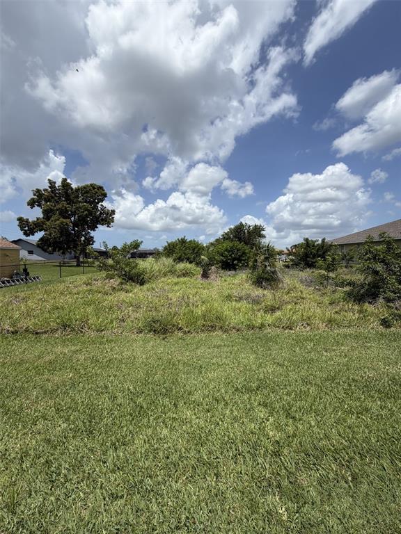 A grassy, overgrown vacant lot sits adjacent to a manicured lawn under a cloudy sky — 5297 NEVILLE TERRACE, PORT CHARLOTTE, FL