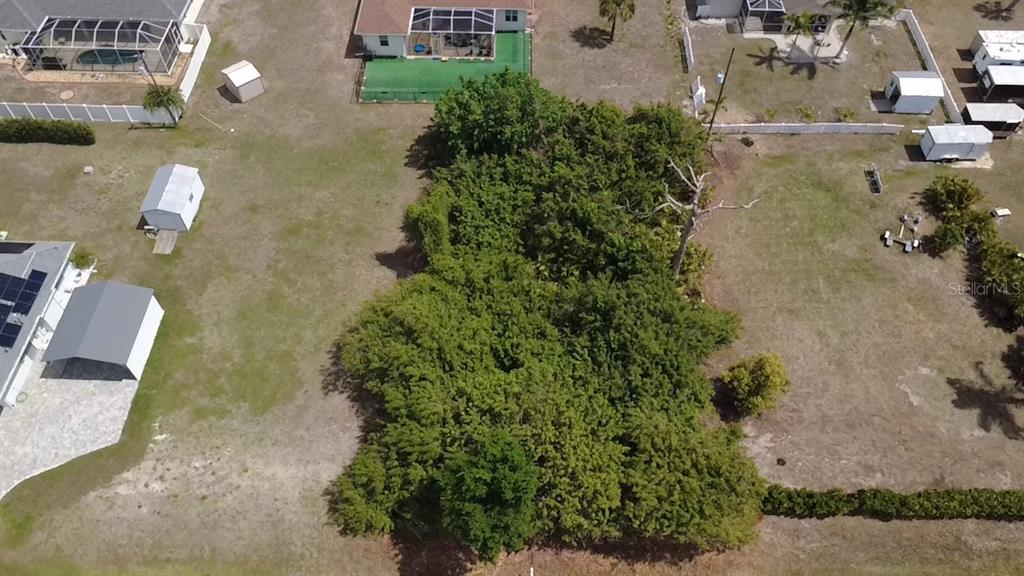 An aerial view shows a large, tree-covered lot situated between several residential properties — 7250 PEACOCK LANE, ENGLEWOOD, FL