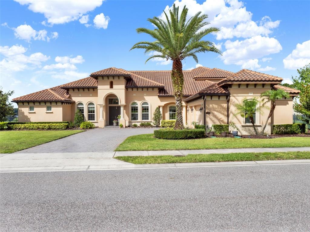 A single-story stucco house with a tile roof and a palm tree in the front yard — 3764 FARM BELL PLACE, LAKE MARY, FL