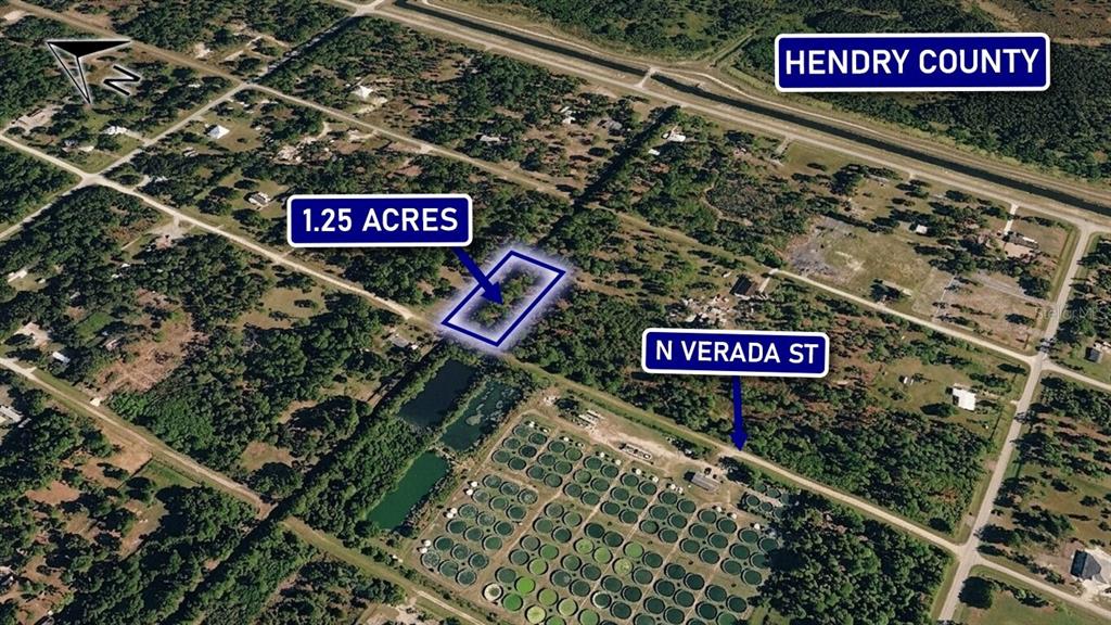 This aerial map shows a highlighted 1.25-acre plot of land located along N Verada St — 375 N VERDA STREET, CLEWISTON, FL