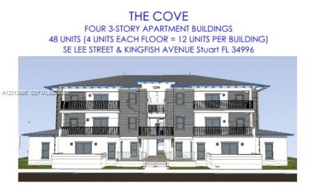 A digital rendering shows the exterior facade of a three-story apartment building with balconies — 0 SE Lee St &, Stuart FL 34997, STUART, FL