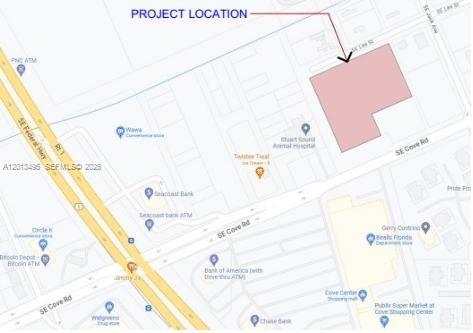This map shows the project location highlighted in red near SE Cove Road — 0 SE Lee St &, Stuart FL 34997, STUART, FL