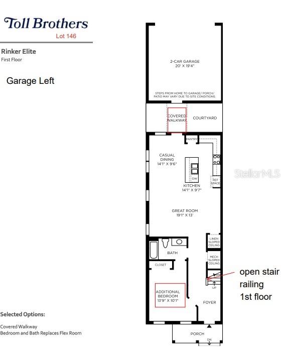 This floor plan shows the first level of a home featuring a garage and courtyard — 13861 EASDALE ALLEY, WINTER GARDEN, FL