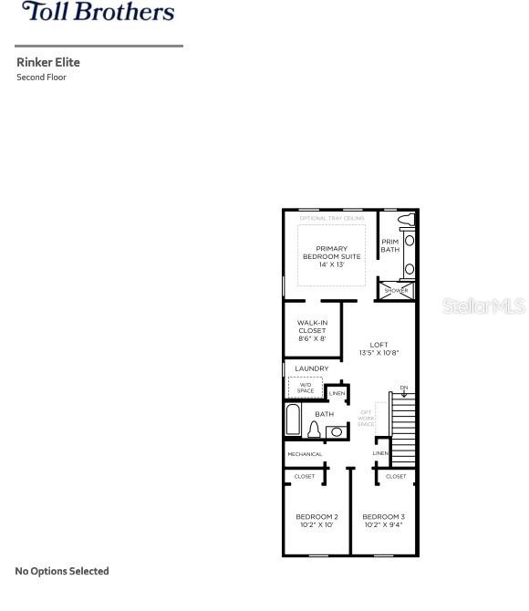 This is a floor plan for the second level of a Toll Brothers Rinker Elite home — 13861 EASDALE ALLEY, WINTER GARDEN, FL