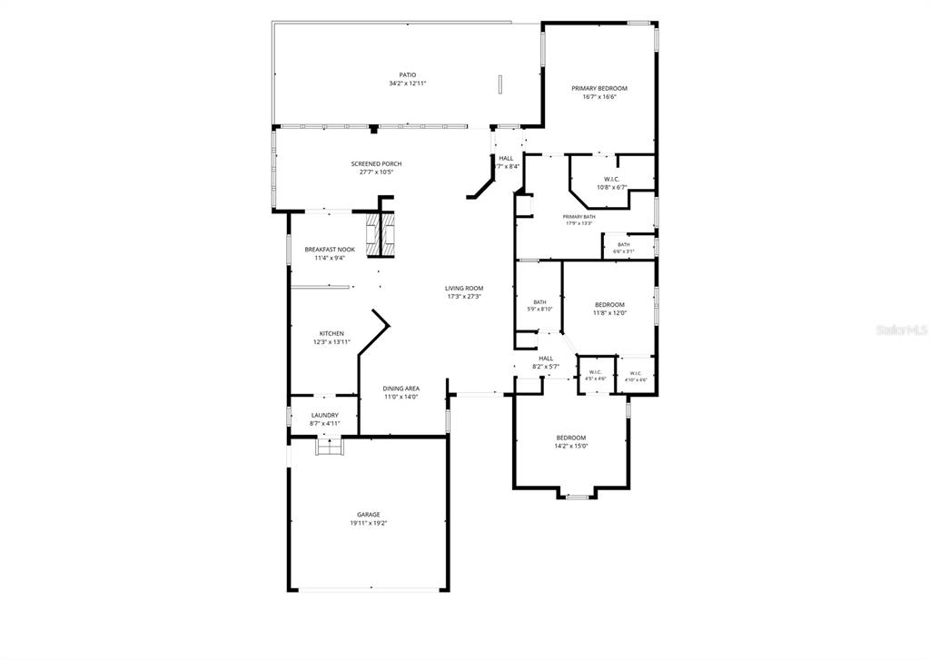 This is a floor plan of a house featuring a garage, kitchen, and three bedrooms — 2317 SCENIC HILL DRIVE, SPRING HILL, FL
