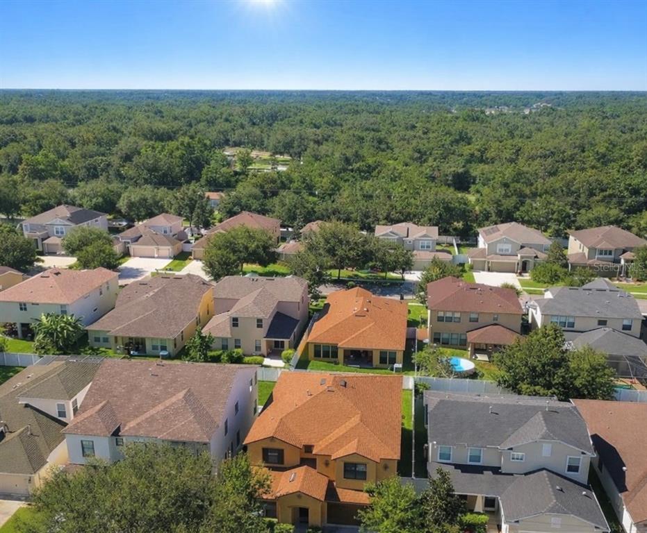 An aerial view of a suburban neighborhood featuring multiple single-family homes with shingled roofs — 2514 CROSS MORE STREET, VALRICO, FL
