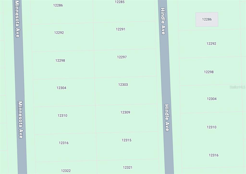 This is a map showing property lot lines and addresses along Minnesota and Hindle Avenues — 12297 and 12303 HINDLE AVENUE, PUNTA GORDA, FL