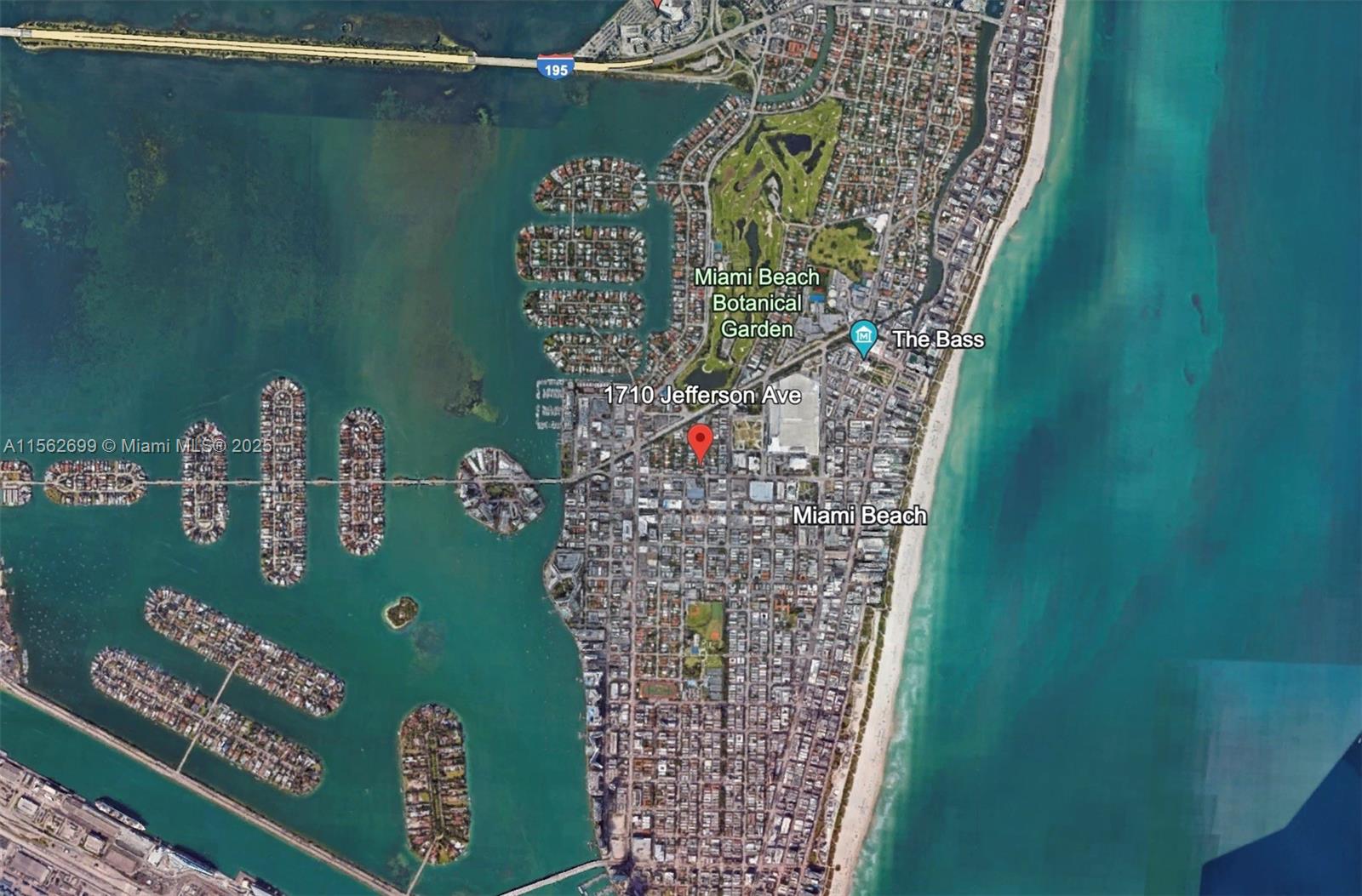 This is an aerial map view showing the location of a property in Miami Beach — 1710 Jefferson Ave, Miami Beach FL 33139, MIAMI BEACH, FL