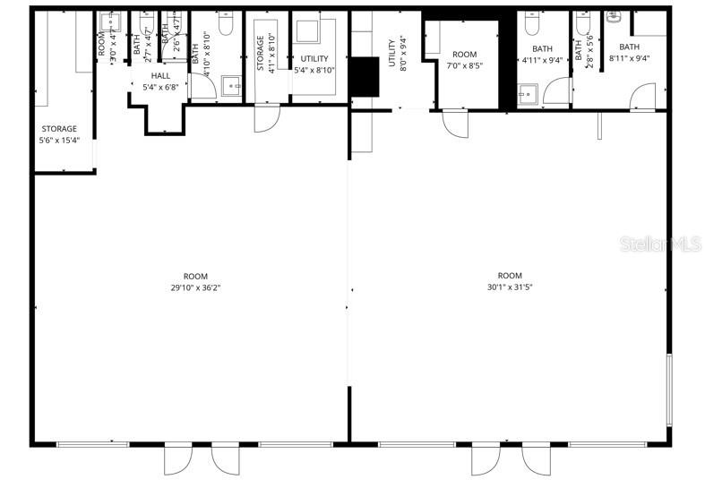 This is a floor plan showing a large commercial or industrial space with multiple rooms and bathrooms — 3400 S ATLANTIC AVENUE UNIT 3400 & 3404, DAYTONA BEACH, FL