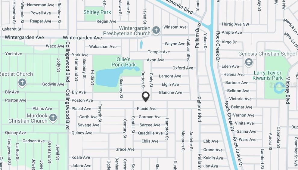 This is a street map showing residential roads, parks, and landmarks in a neighborhood — 18289 POSTON AVENUE, PORT CHARLOTTE, FL