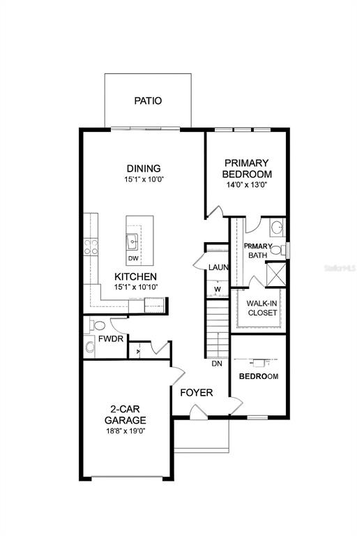 This is a floor plan for a single-story home with a garage, patio, and two bedrooms — 505 ARDENWOOD STREET, TAMPA, FL