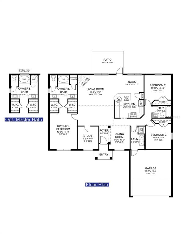 This floor plan shows a three-bedroom house with an attached garage and an optional bathroom — 685 W HALLAM DRIVE, DUNNELLON, FL