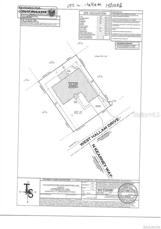 This is a site plan showing the proposed residence location on a residential lot — 685 W HALLAM DRIVE, DUNNELLON, FL