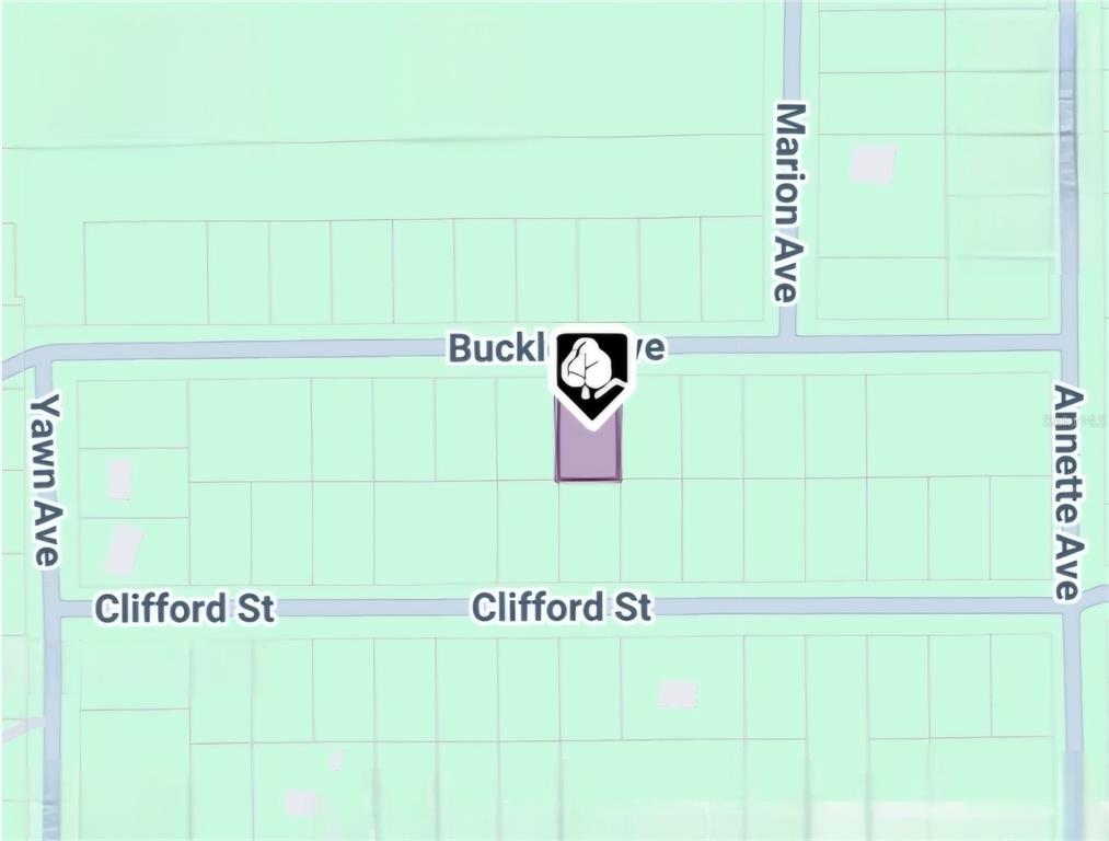 This is a map showing a property location between Yawn Avenue, Marion Avenue, and Clifford Street — LOT 8 BUCKLES AVENUE, INTERLACHEN, FL