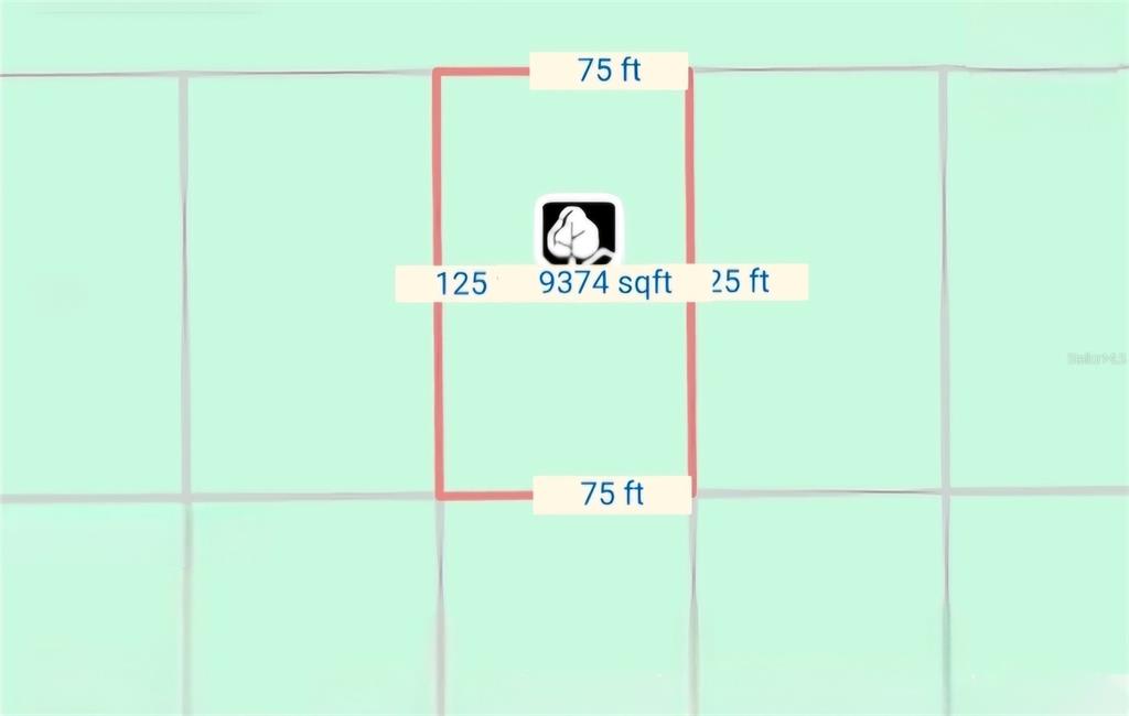 This is a digital map rendering of a rectangular plot of land measuring 9,374 square feet — LOT 8 BUCKLES AVENUE, INTERLACHEN, FL
