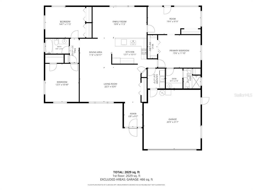 This is a floor plan for a single-story house with three bedrooms and a garage — 11051 130TH AVENUE, LARGO, FL