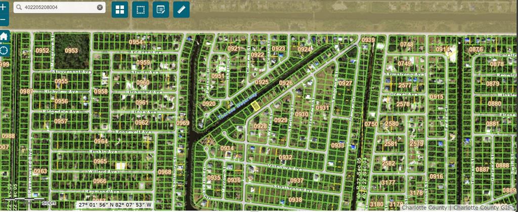 This is a digital map showing residential property lot lines and street names in a neighborhood — 177 THERESA BOULEVARD, PORT CHARLOTTE, FL