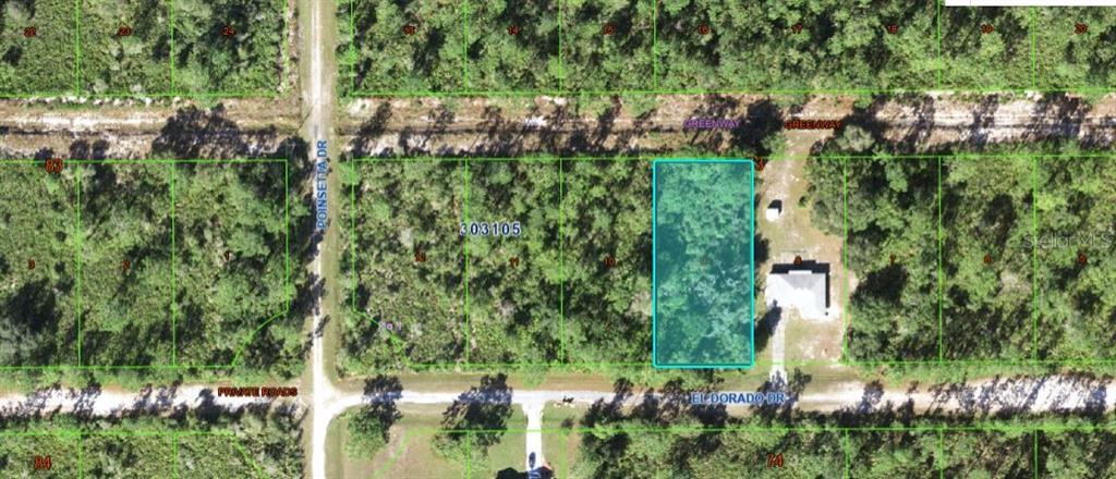 This is an aerial map showing a highlighted vacant lot located on a residential street — 218 EL DORADO DRIVE, INDIAN LAKE ESTATES, FL