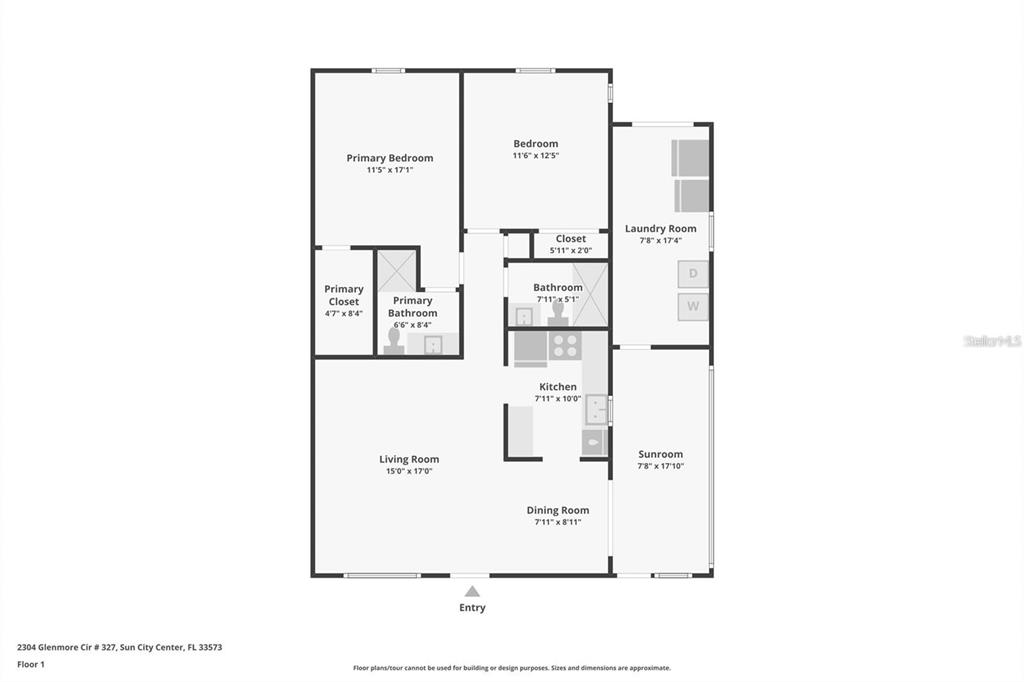 This is a floor plan showing the layout of a residential unit — 2304 GLENMORE CIRCLE UNIT 327, SUN CITY CENTER, FL