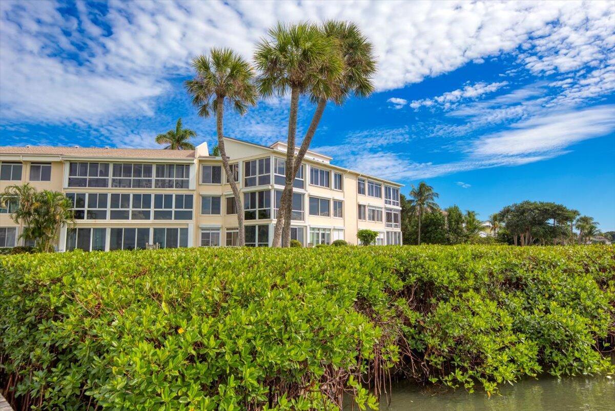 A multi-story apartment building stands behind a dense green hedge and palm trees — 2370 NE Ocean Boulevard # A201, Stuart FL 34996, STUART, FL