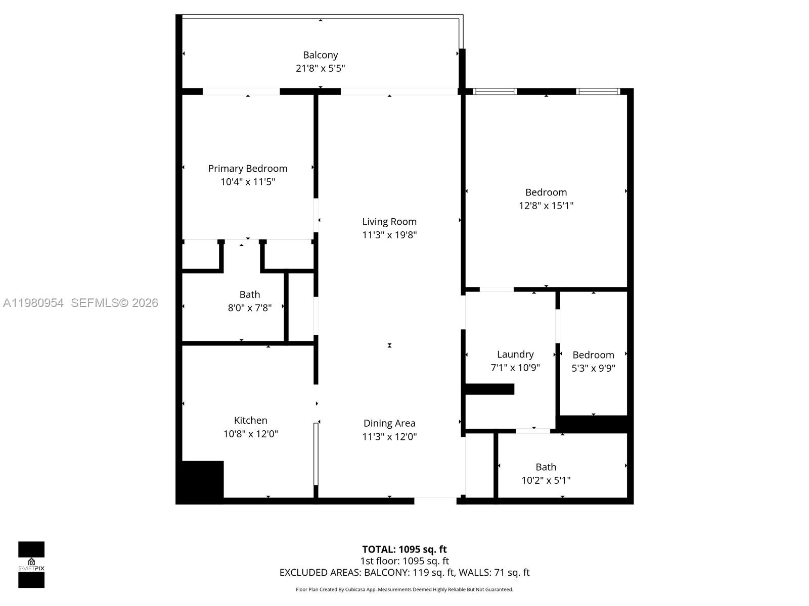 This is a floor plan for a residential unit with three bedrooms and two bathrooms — 1201 S Ocean Dr # 1407S, Hollywood FL 33019, HOLLYWOOD, FL