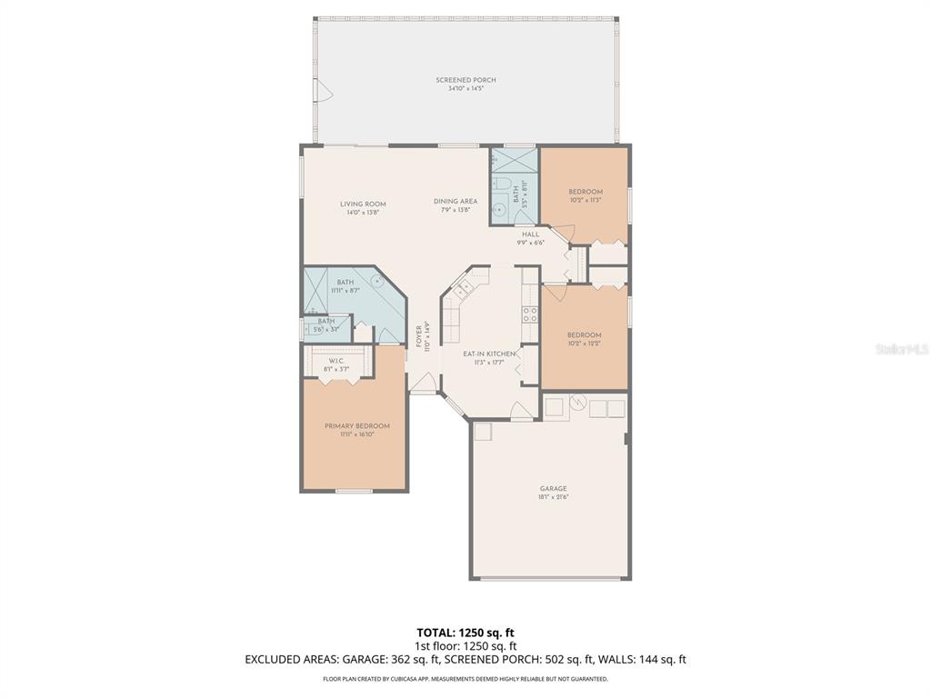 This is a floor plan for a single-story home with three bedrooms and a garage — 16450 GOLDEN EAGLE BOULEVARD, CLERMONT, FL