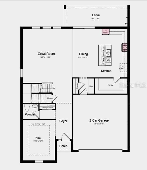 This floor plan shows a first-floor layout featuring a great room, kitchen, garage, and lanai — 12759 DOCKYARD TRAIL, PALMETTO, FL