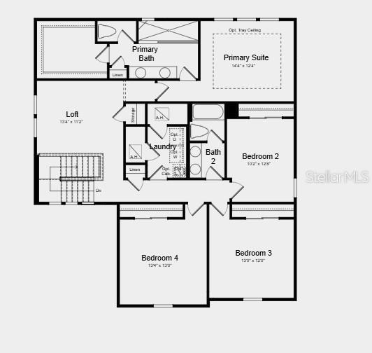 This is a floor plan of a second story featuring four bedrooms, a loft, and laundry — 12759 DOCKYARD TRAIL, PALMETTO, FL