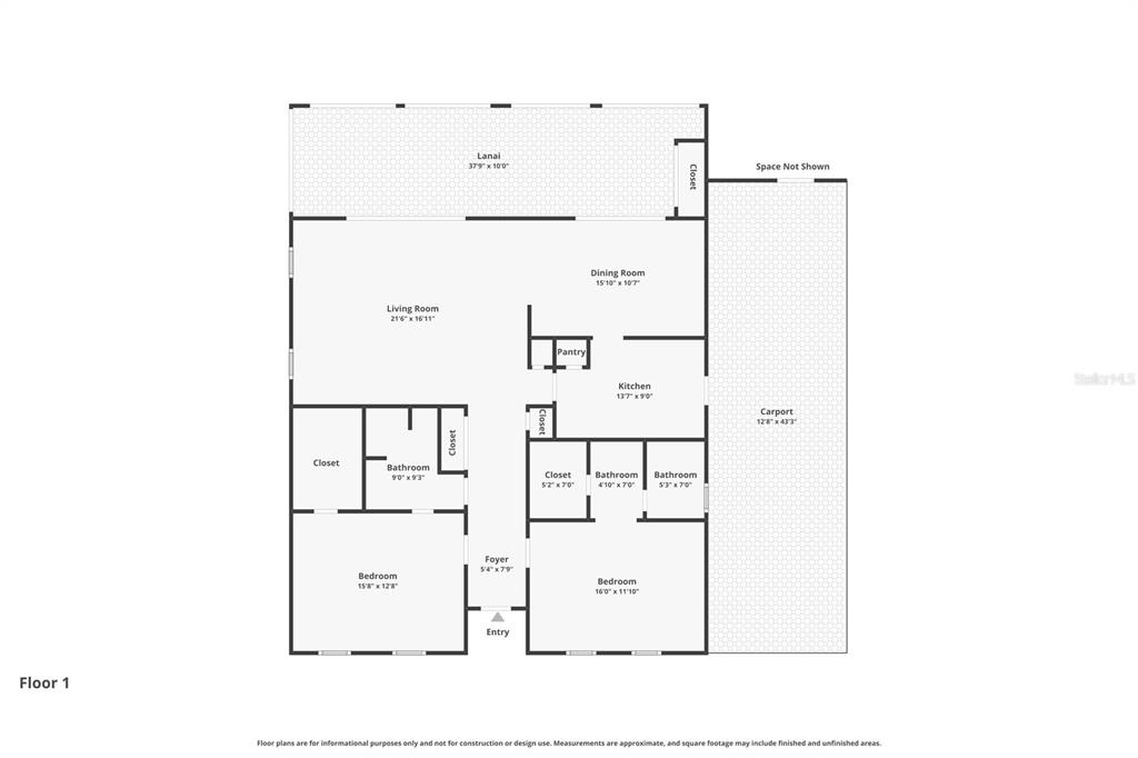 This is a floor plan for a single-story home featuring two bedrooms, two bathrooms, and a lanai — 4 CURACAO CIRCLE UNIT 40, ENGLEWOOD, FL