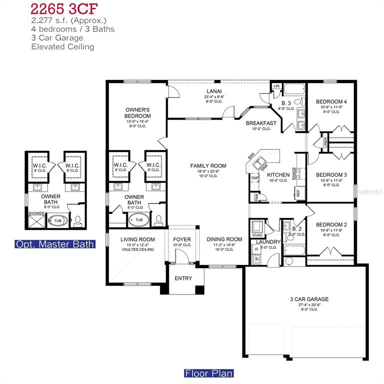This floor plan depicts a four-bedroom, three-bath home with a three-car garage — 13181 FELDSPAR AVENUE, PORT CHARLOTTE, FL