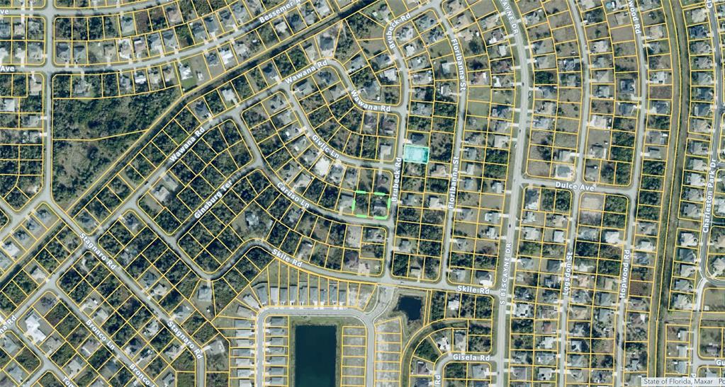 This is an aerial map showing residential lots and streets in a suburban neighborhood — 2264 BRUBECK ROAD, NORTH PORT, FL