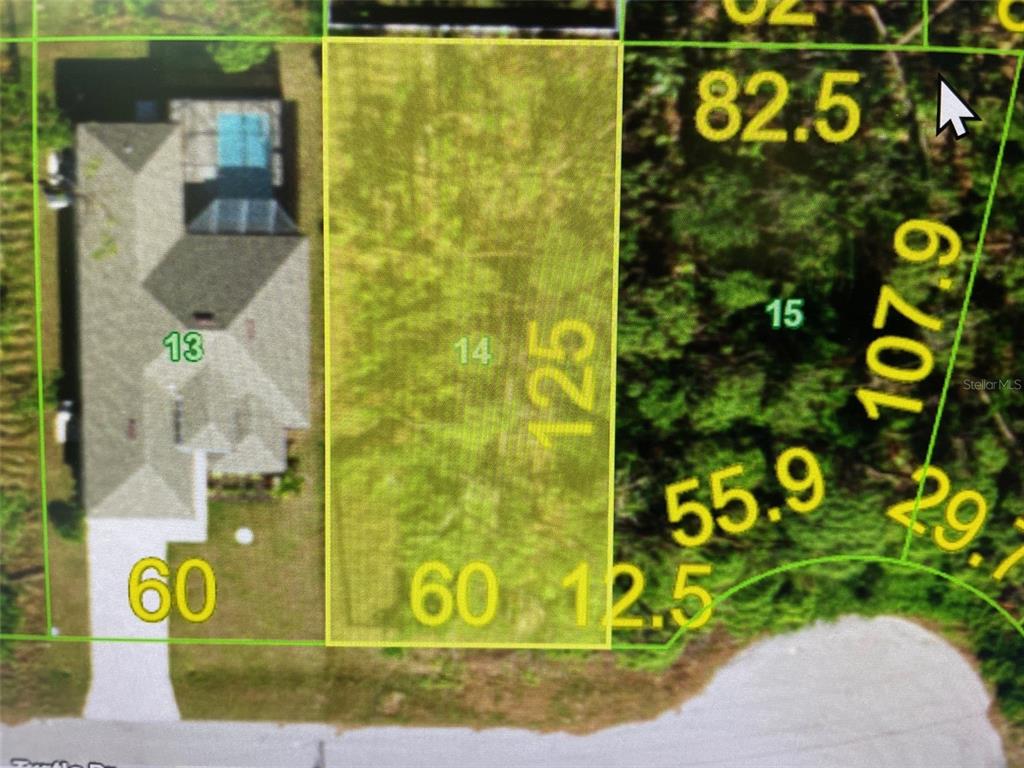 This is a property map showing lot 14 highlighted in yellow with its dimensions — 106 TURTLE DRIVE, ROTONDA WEST, FL