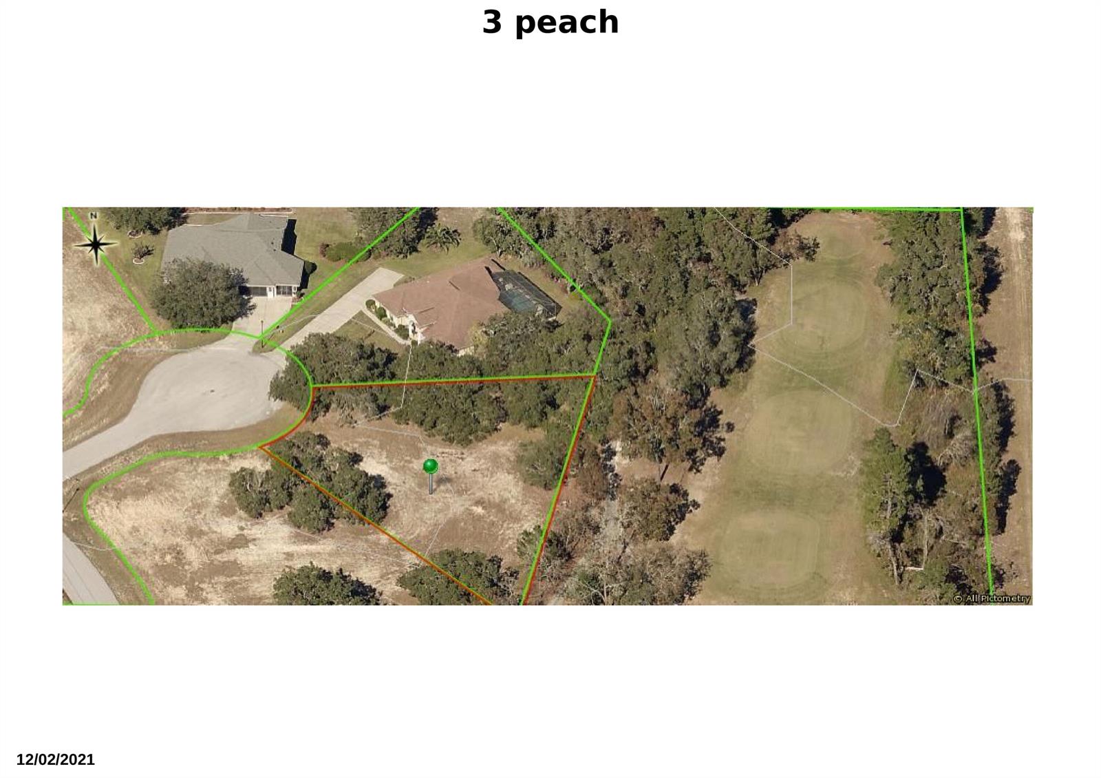 This aerial map shows a vacant residential lot adjacent to a house and golf course — 3 Peachwood Point, FL 34446, FL
