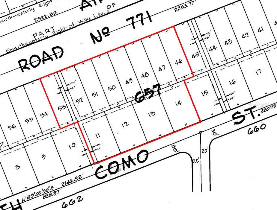 This is a plat map showing numbered land parcels along a road and street — 1454 EL JOBEAN ROAD, PORT CHARLOTTE, FL