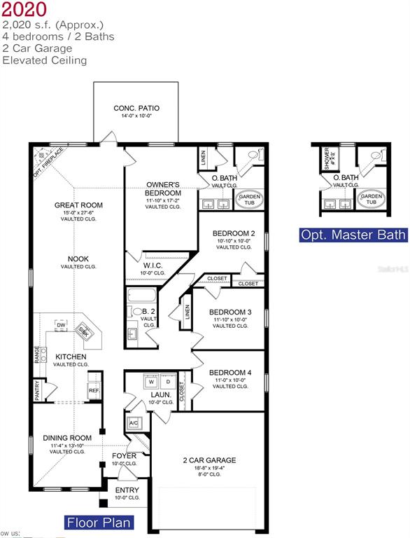 This is a floor plan for a four-bedroom, two-bathroom house with a two-car garage — 12468 LANGLEY DRIVE Lot 84, SPRING HILL, FL