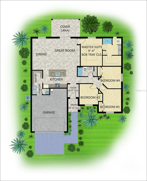 This floor plan shows a single-story house with a garage, four bedrooms, and a lanai — 224 GLADIOLA COURT, POINCIANA, FL