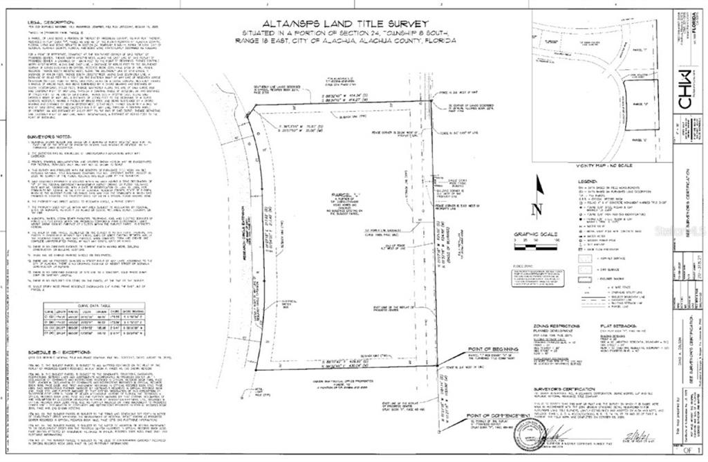 This is an ALTA/NSPS land title survey map of a property in Alachua, Florida — RESEARCH CIRCLE, ALACHUA, FL