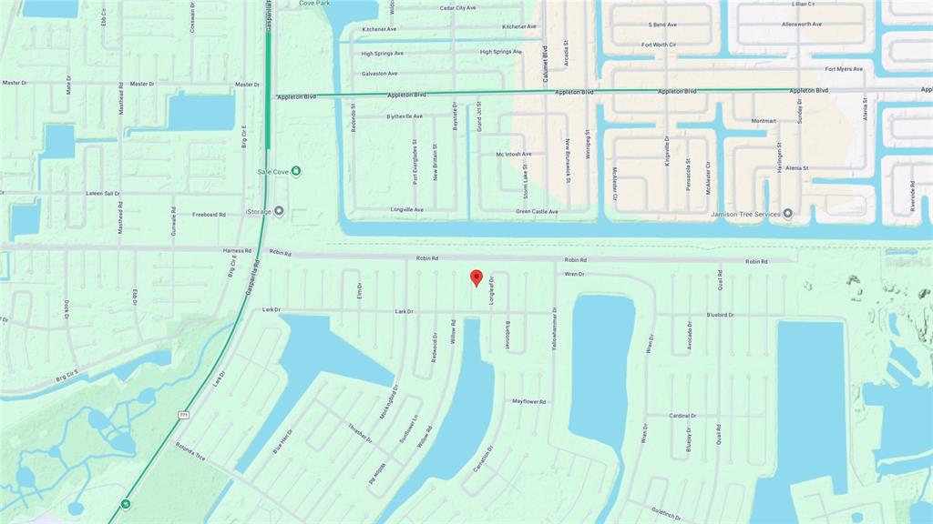 This is a map showing residential streets and waterways in a neighborhood — 10 PINE LANE, PLACIDA, FL