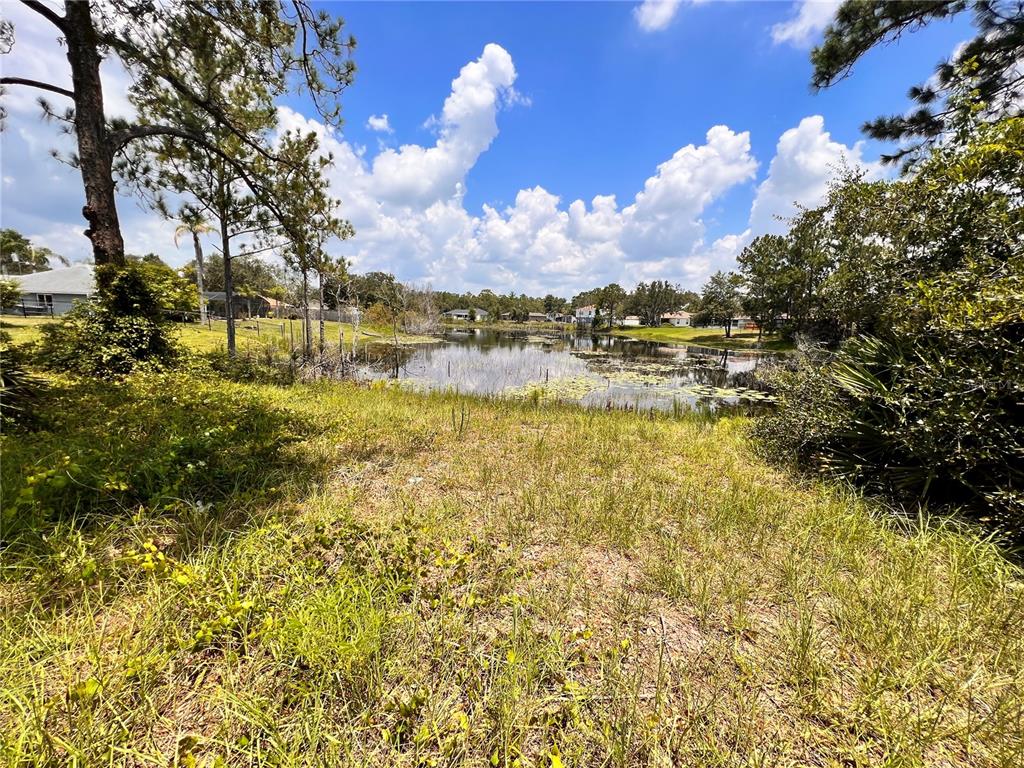 A grassy lot overlooks a small pond surrounded by trees and residential houses — 390 FORT SMITH BOULEVARD, DELTONA, FL