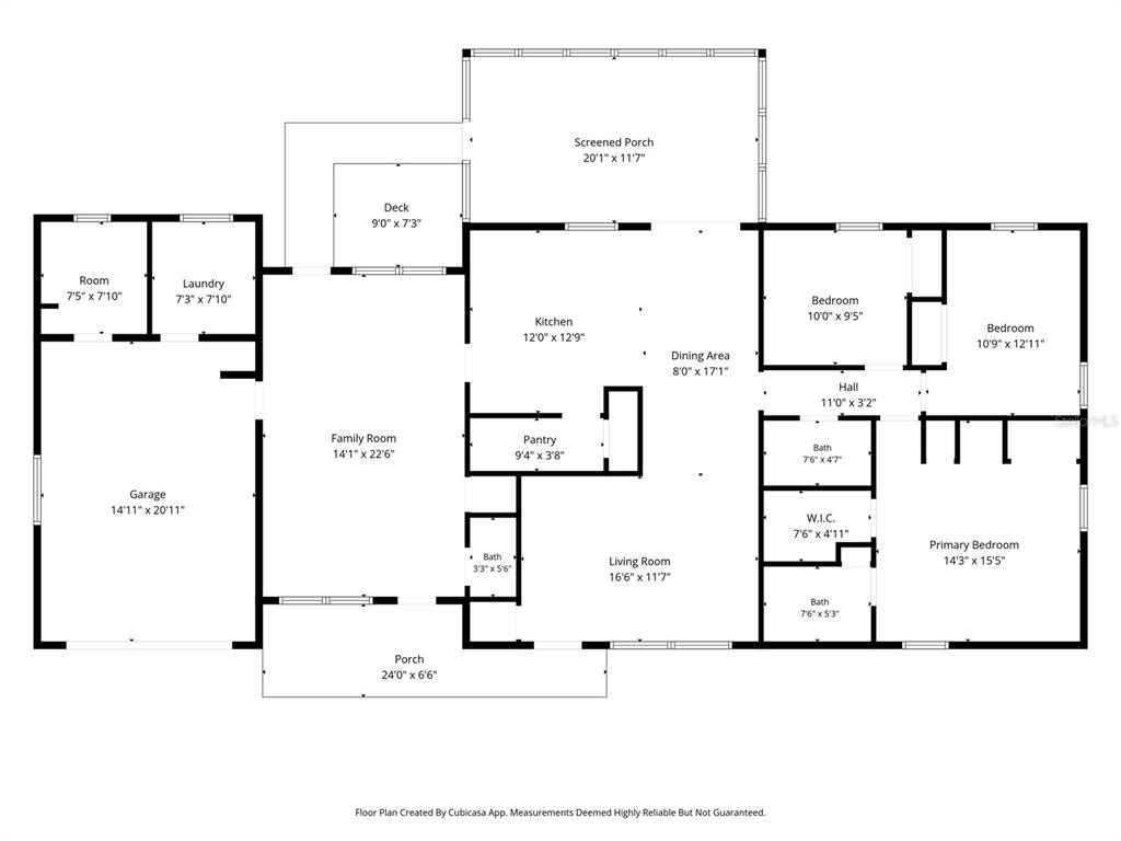 This is a floor plan showing a single-story house layout with a garage and porch — 6095 ZIRKELS CIRCLE, BROOKSVILLE, FL