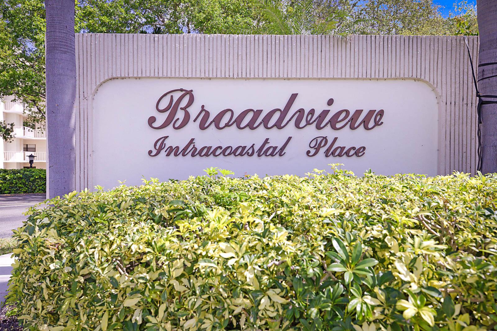A sign for Broadview Intracoastal Place stands behind a large, manicured green hedge — 300 Intracoastal Place # 204, Jupiter FL 33469, JUPITER, FL